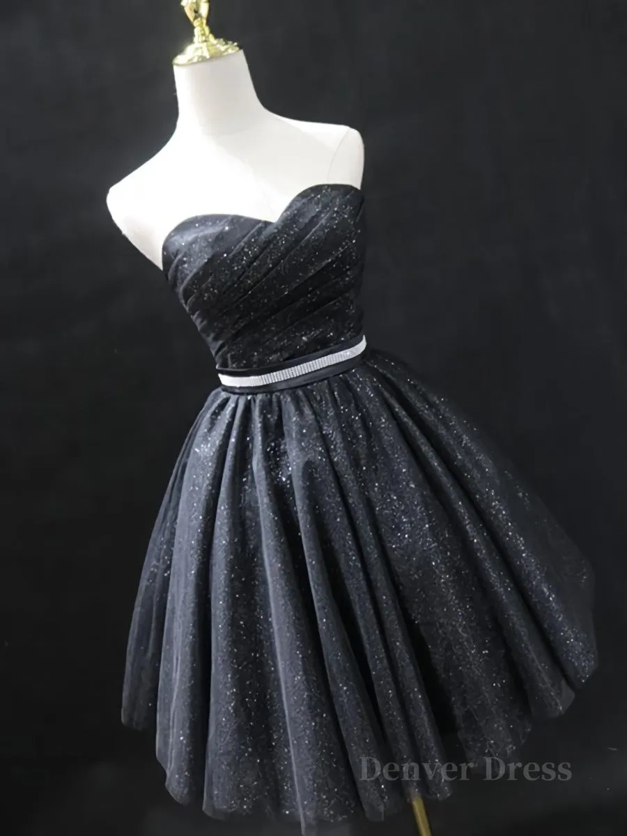 Sweetheart Neck Short Black Prom Dresses Little Black Formal Evening Graduation Dresses