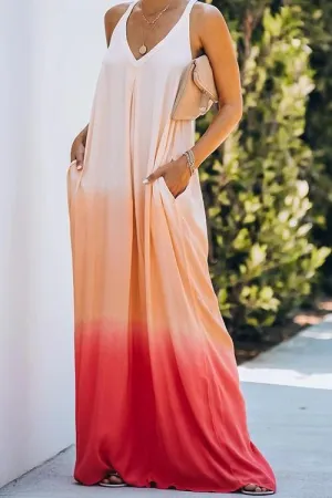 Tie Dye Pockets Slip Maxi Dress