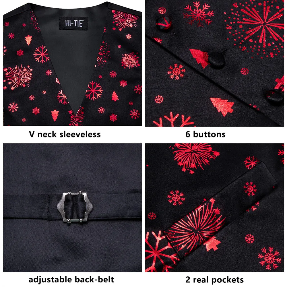 Ties2you Men's Vest Black Red Christmas Elements Silk Vest Necktie Bow Tie Handkerchief Cufflinks Set