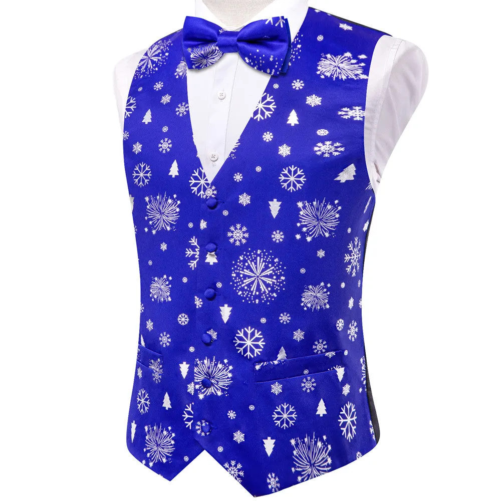 Ties2you Men's Vest Blue Silver Christmas Elements Silk Vest Necktie Bow Tie Handkerchief Cufflinks Set