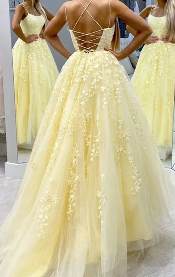 Tulle prom dresses yellow ball gown