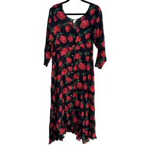 Vintage Womens Floral Crinkle Long Sleeve Button Front Sheer Boho Maxi Dress OS