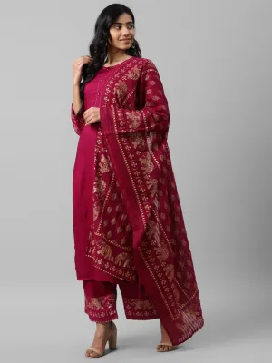 Women Pink & Golden Solid Dupatta Set