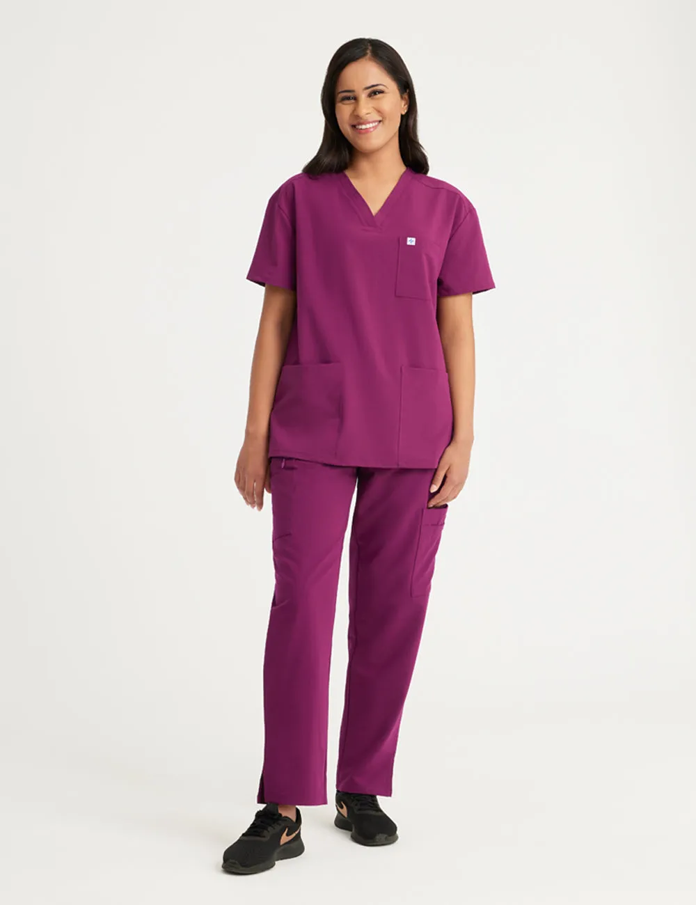 Womens 3-Pocket V-Neck Scrub Top - Burgundy