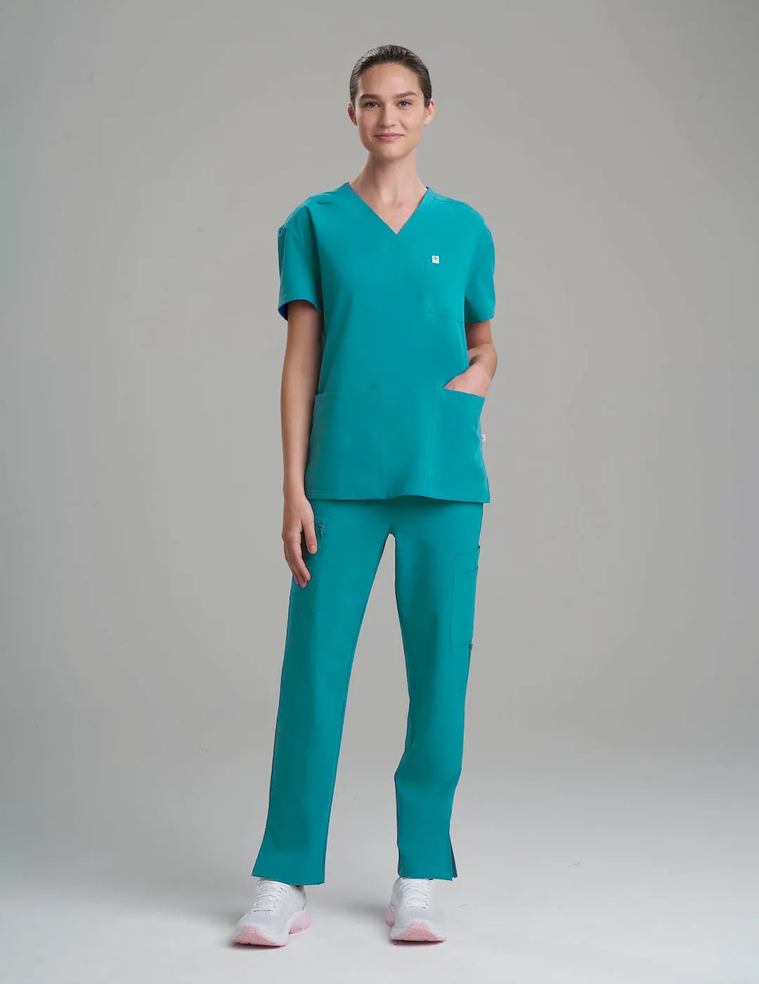 Womens 3-Pocket V-Neck Scrub Top -  Teal