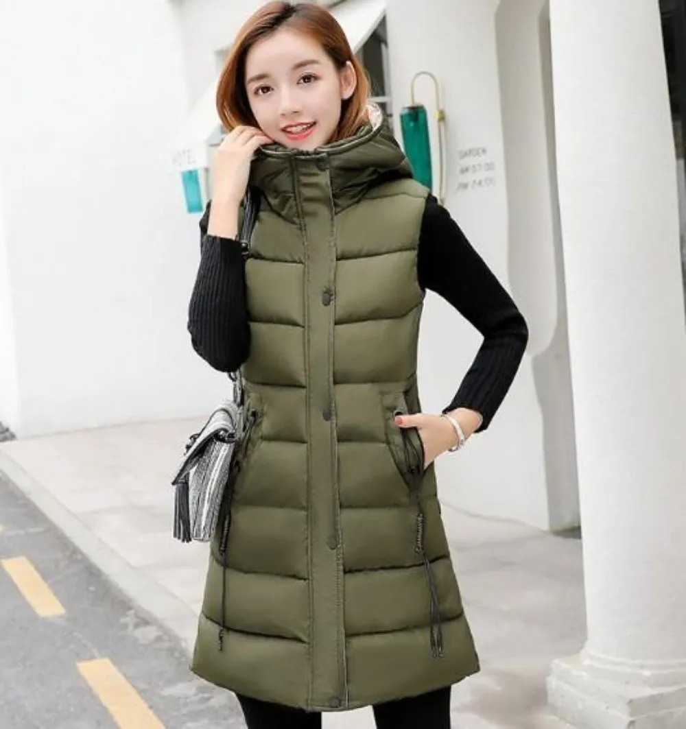 Womens Classic Black High Collar Hooded Puffer Winter Vest