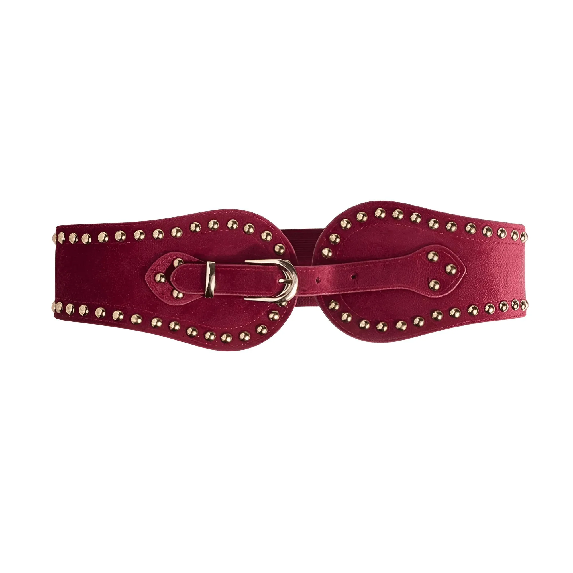 Women's Fashion Faux Suede Wide Belt With Rivets Elastic Adjustable Western Elastic Belt