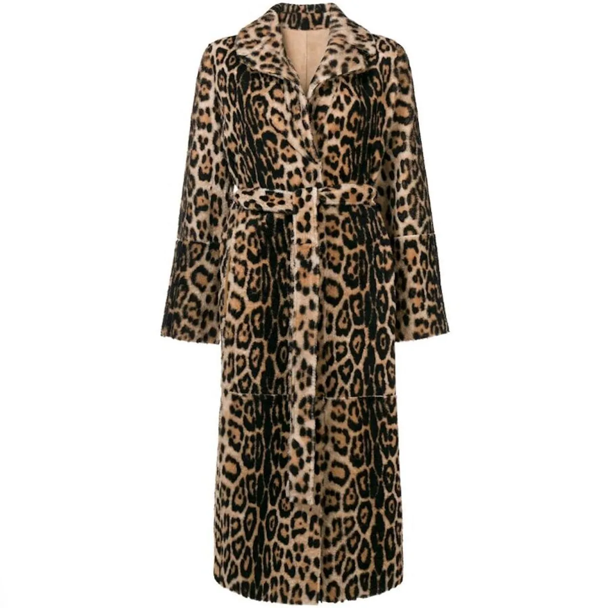 Womens Faux Fur Leopard Coat with Waist Tie