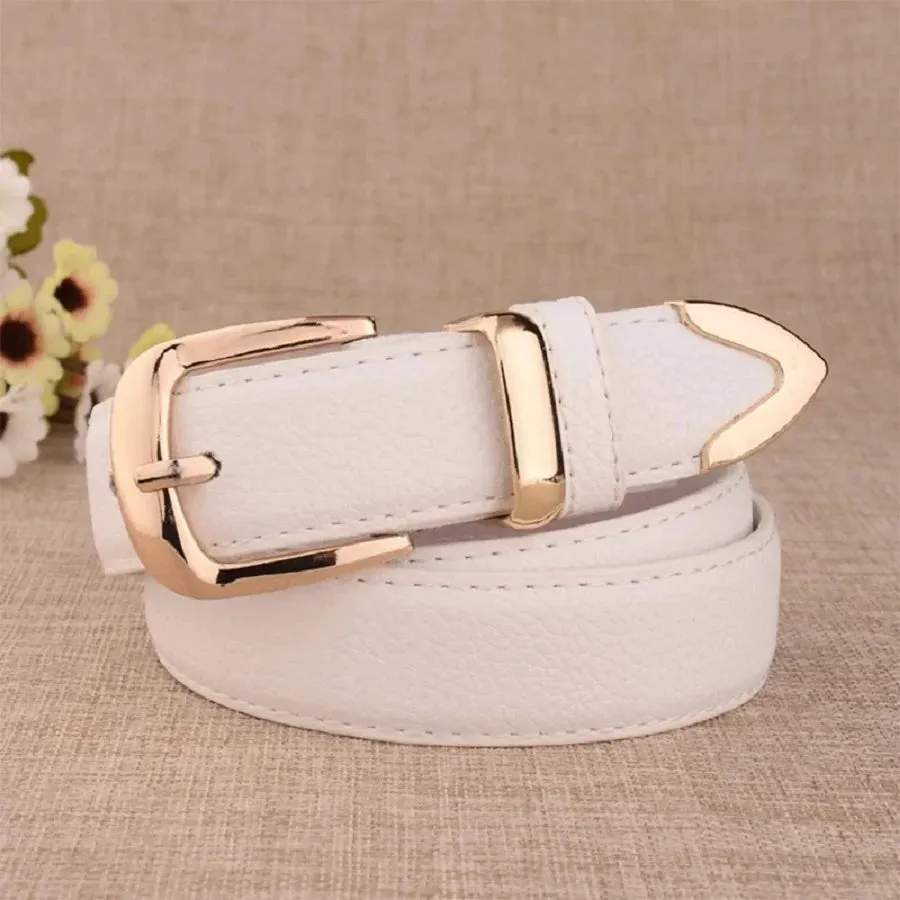 Women’s High-Quality Leather Trouser Belt – Trendy White Belt with Vintage Pin Buckle for Elegant Style