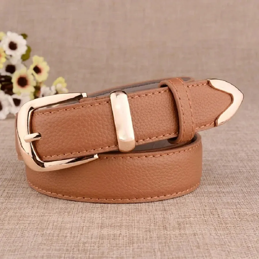 Women’s High-Quality Leather Trouser Belt – Trendy White Belt with Vintage Pin Buckle for Elegant Style