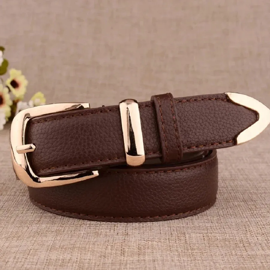 Women’s High-Quality Leather Trouser Belt – Trendy White Belt with Vintage Pin Buckle for Elegant Style