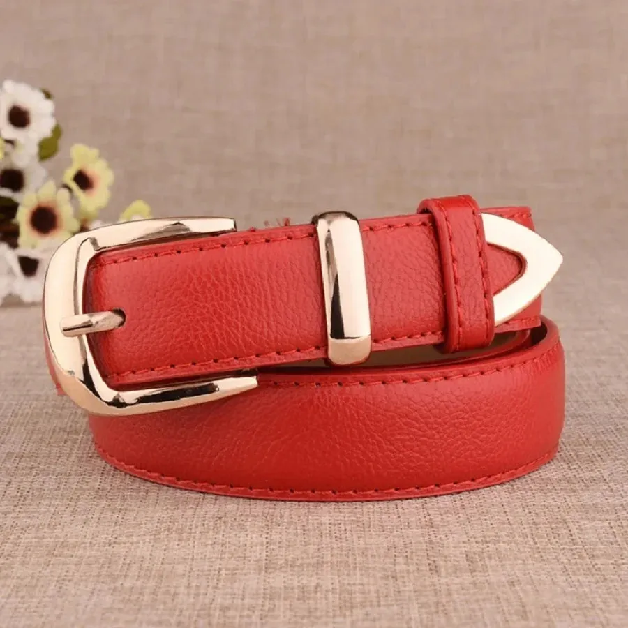 Women’s High-Quality Leather Trouser Belt – Trendy White Belt with Vintage Pin Buckle for Elegant Style