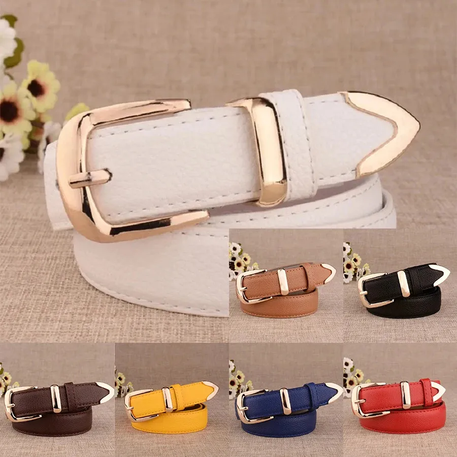 Women’s High-Quality Leather Trouser Belt – Trendy White Belt with Vintage Pin Buckle for Elegant Style