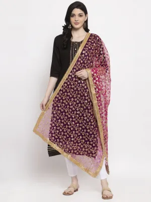 Women'S Magenta Embellished Net Dupatta