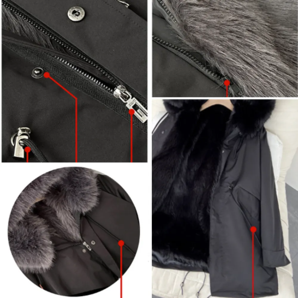 Womens Mid Length Coat with Removable Faux Fur Lining