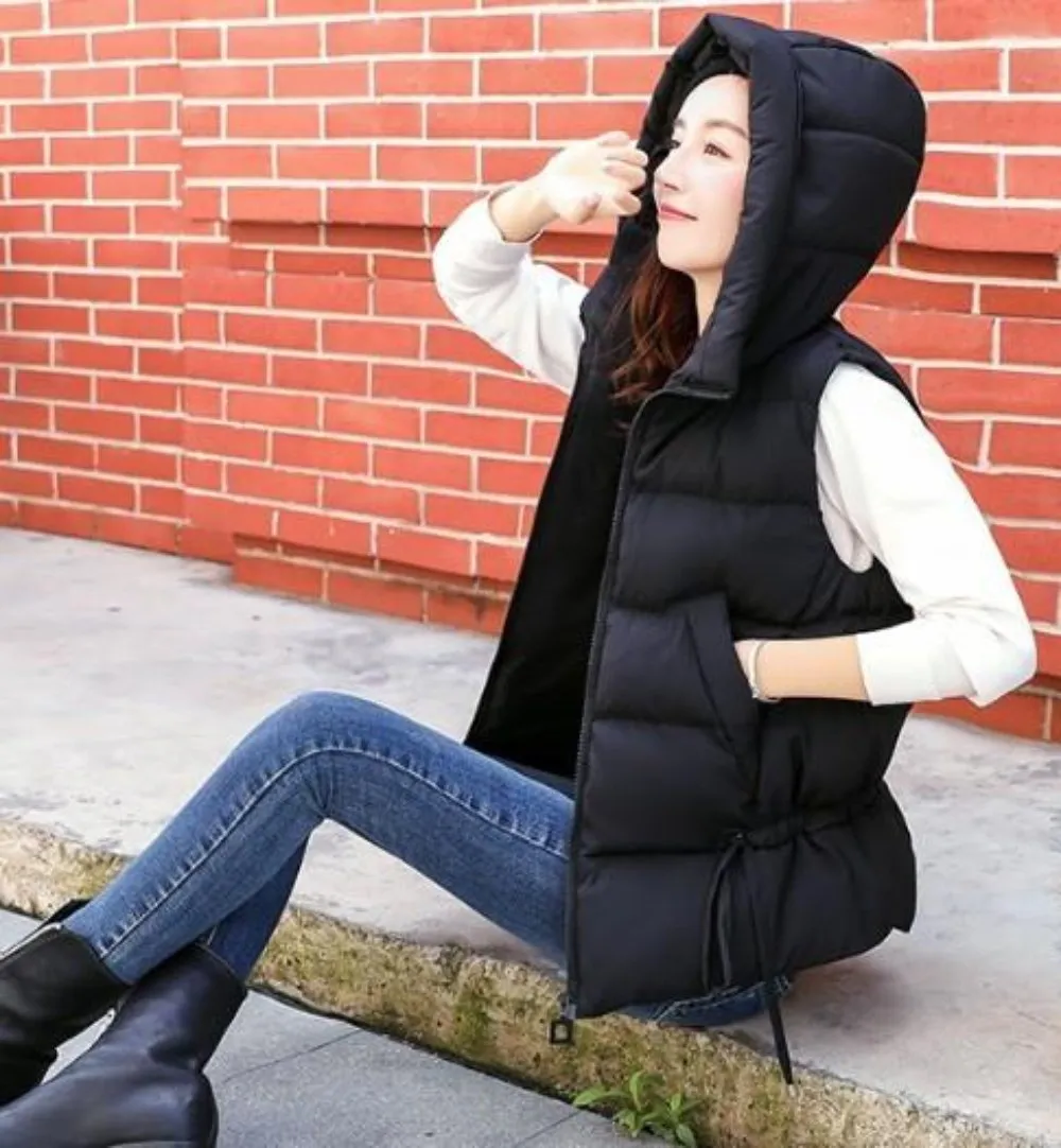 Womens Short Zipped Up Puffer Hooded Vest in Pink