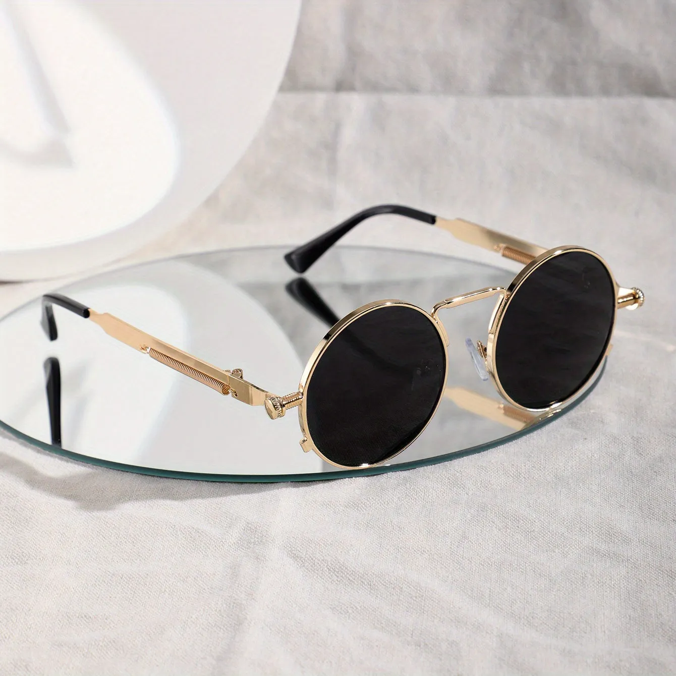 Y2K Steampunk Sunglasses Retro Round Metal Frames for Party