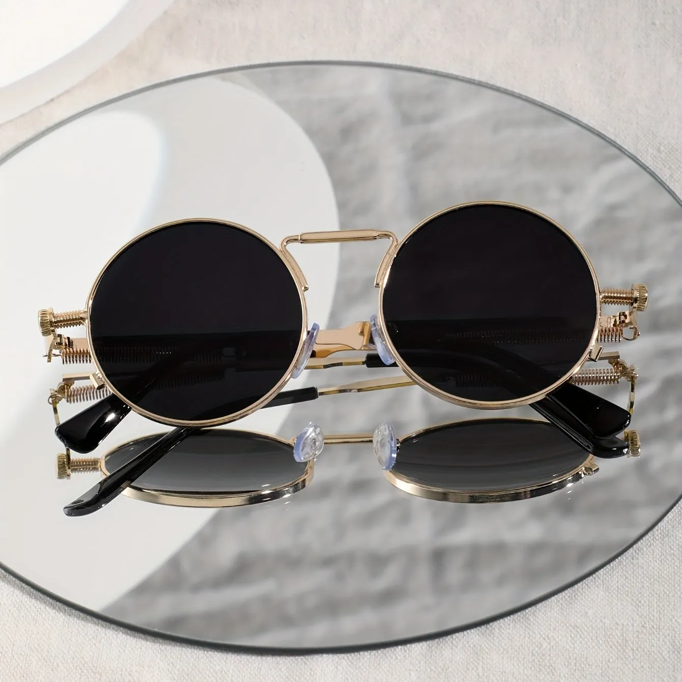 Y2K Steampunk Sunglasses Retro Round Metal Frames for Party