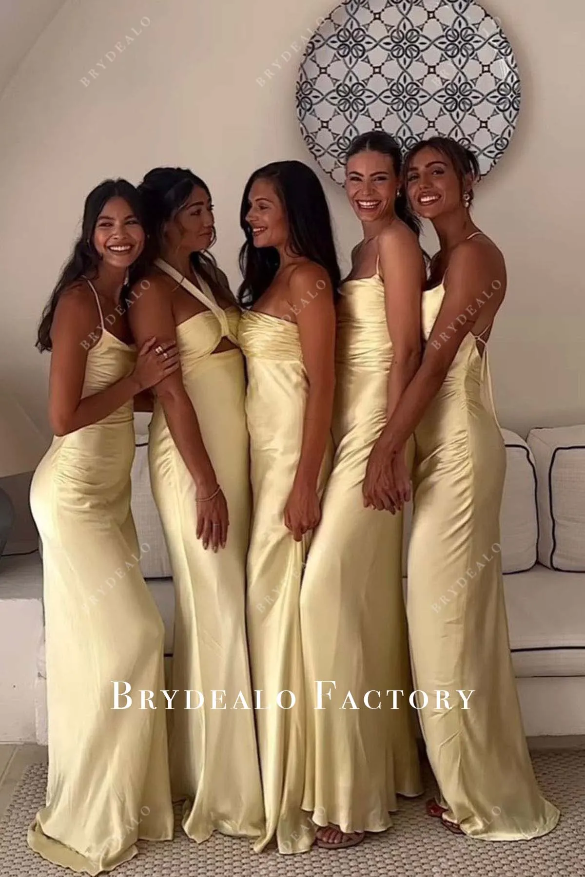 Yellow Floor Length Mismatched Bridesmaid Dresses