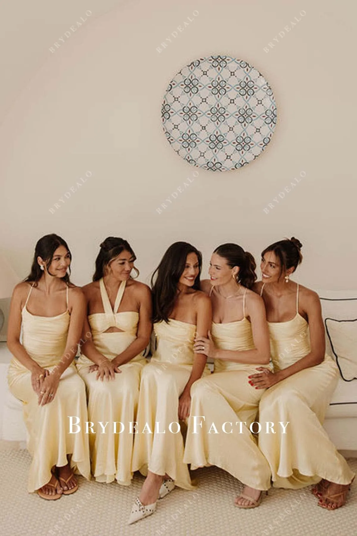 Yellow Floor Length Mismatched Bridesmaid Dresses