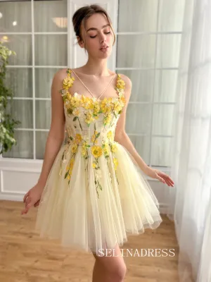 Yellow Short Homecoming Dress Tulle Short Prom Dresses Princess Gowns EWR315