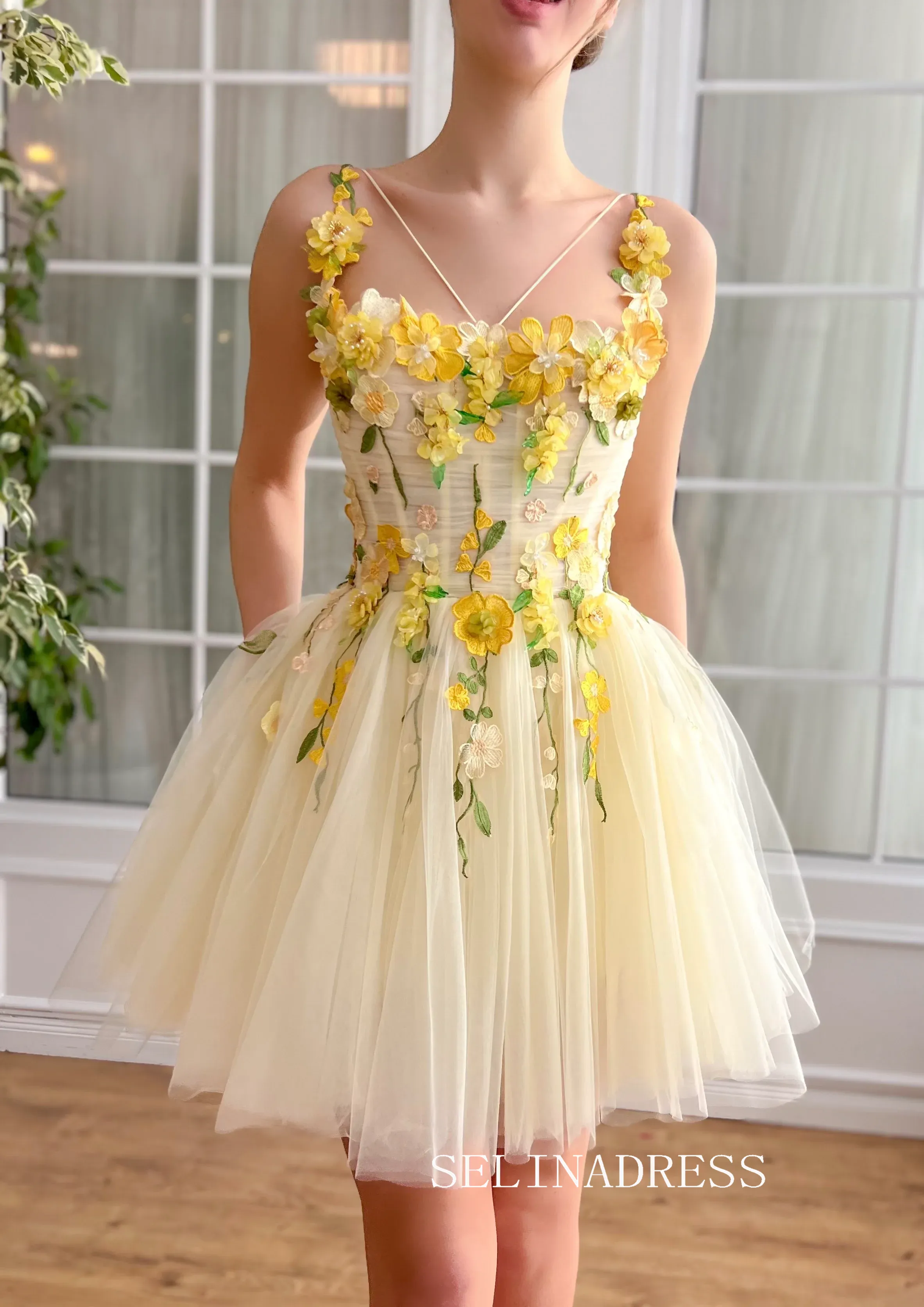 Yellow Short Homecoming Dress Tulle Short Prom Dresses Princess Gowns EWR315