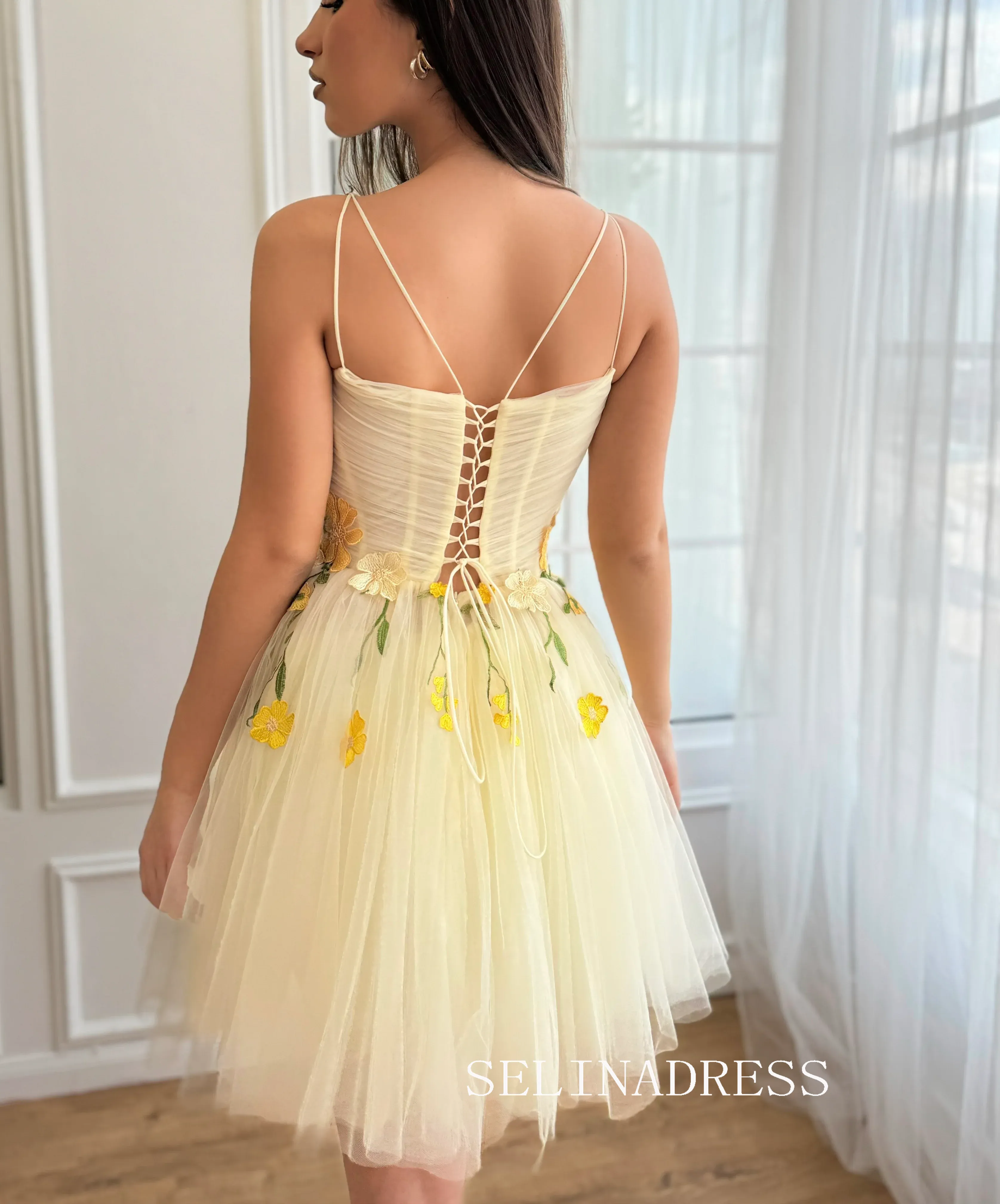 Yellow Short Homecoming Dress Tulle Short Prom Dresses Princess Gowns EWR315