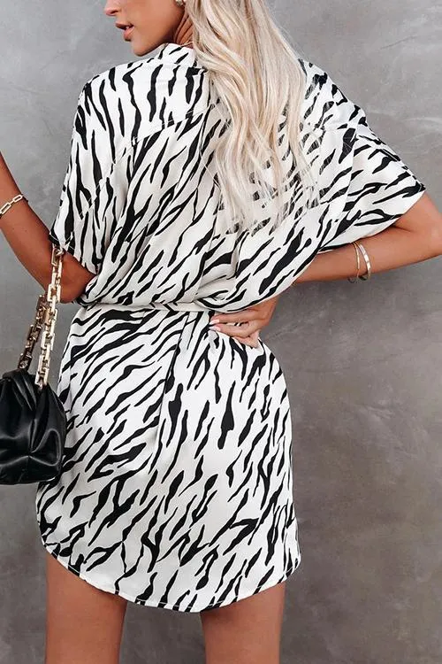 Zebra Belted Shirt Mini Dress